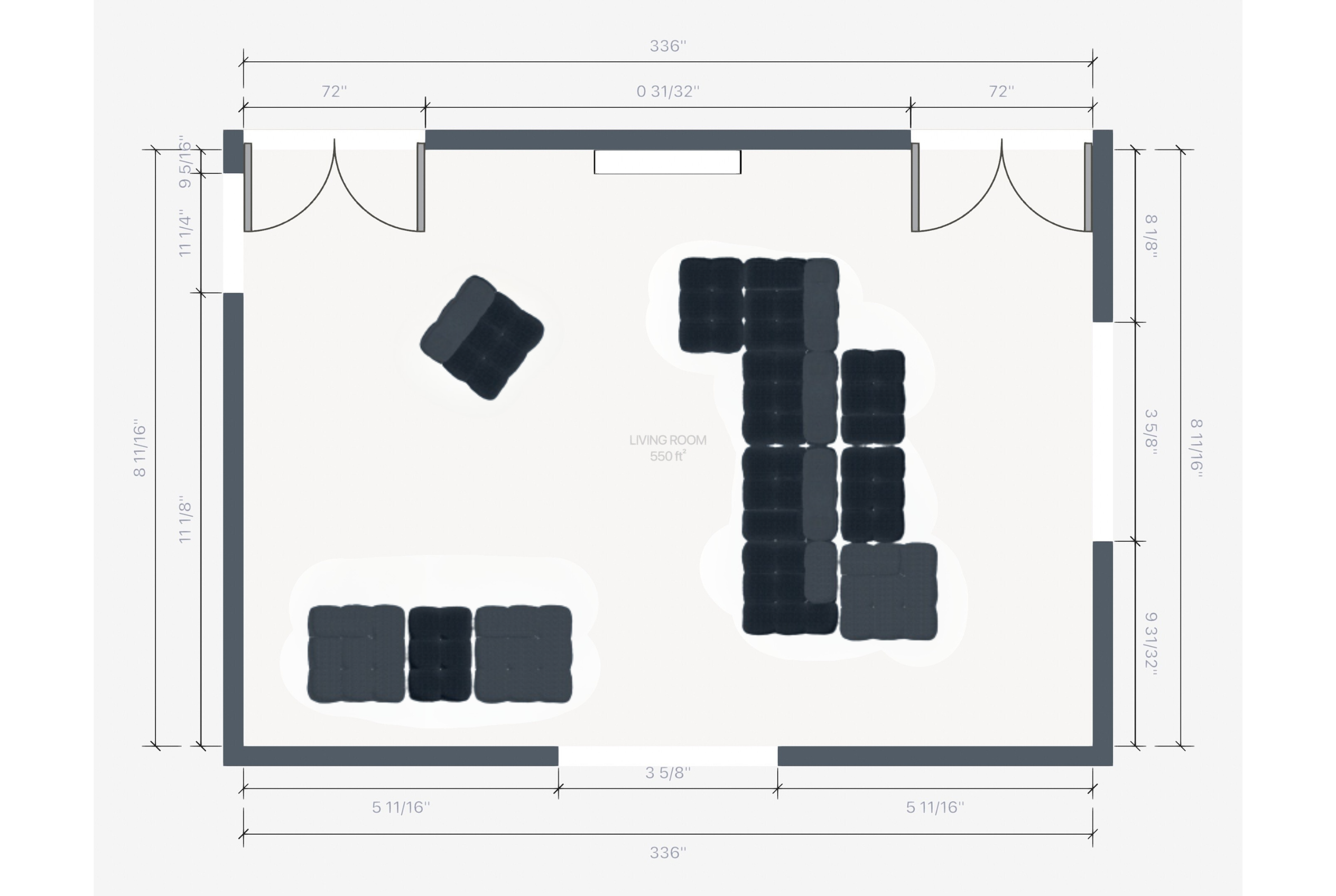 Floor plan of the Kirby residence living room.